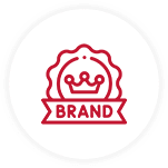 A red brand logo with a crown.